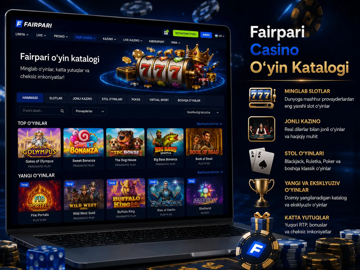 Fairpari Casino o'yin katalogi slotlar krash live