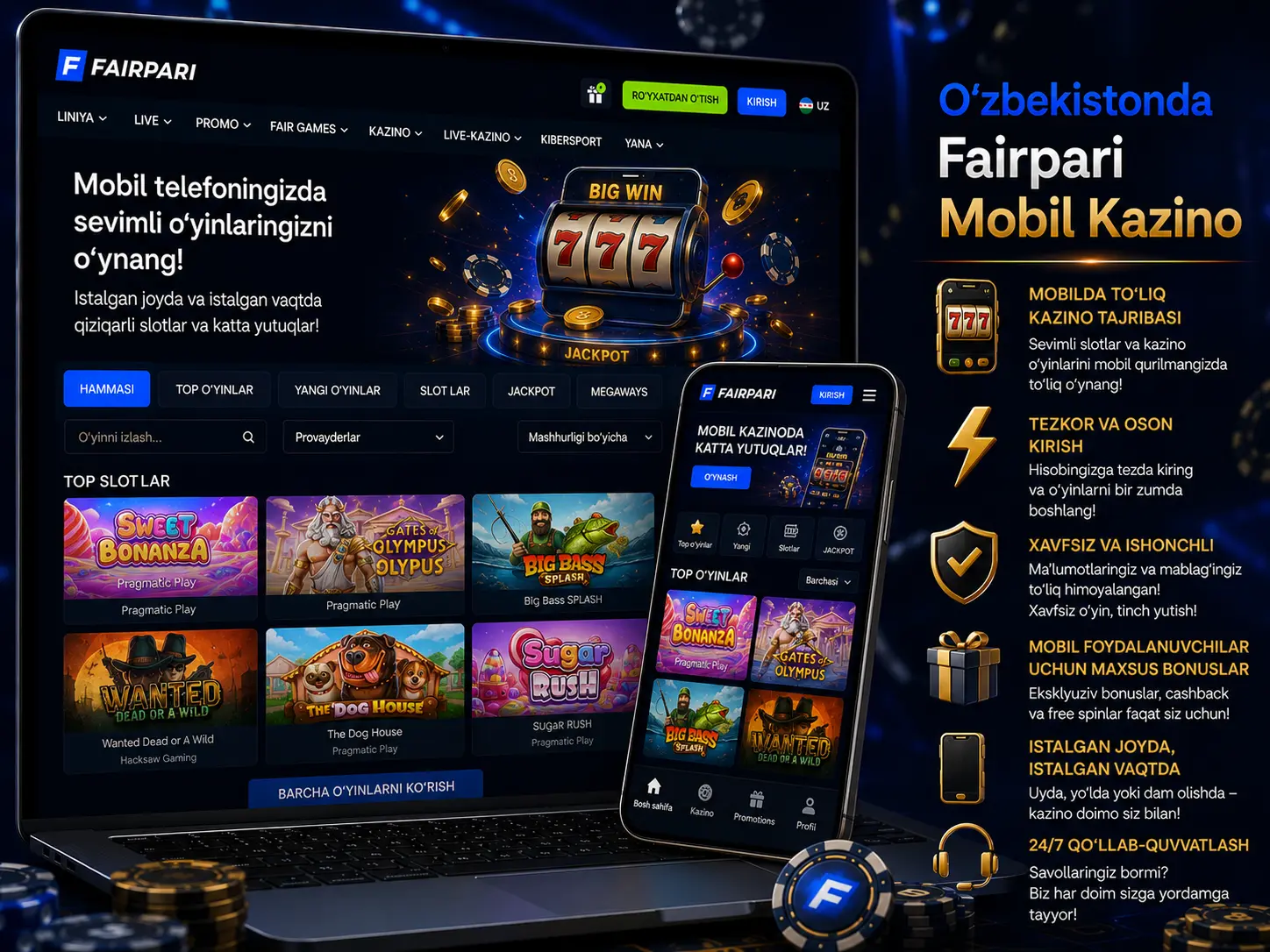 Fairpari mobil kazino Android ilova mobil versiya